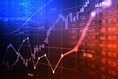 an image of a stock market graph displayed on a computer screen with blue and orange colors