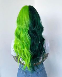 Electric lizard and Green Envy ⁠ 💚🦠💚⁠ Monochromatic Manic Panic⁠ ⁠ @thehairshopinc @bree.little #hairstyle #hairstyles #hairdo #hairtrend #hairtrends #trendyhair #hairinspo #hairideas #manicpanicnyc #manicpanic #hairdye #haircolor #coloredhair #dyedhair #hairidea #hairinspiration #hairgoals #vegan #veganbeauty #crueltyfree #veganbrand #veganbrands #crueltyfreebeauty #crueltyfreebrand #crueltyfreebrands #crueltyfreehairdye #veganhair #crueltyfreehair #veganhairdye Spooky Hair, Haircolor Ideas, Gemini Hair, Purple Hair Highlights, Perfect Blonde Hair, Split Dyed Hair, Bold Hair Color, Colour Hair, Extension Hair