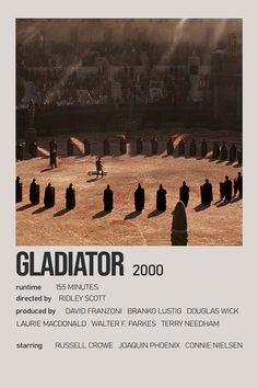 an advertisement for gladiator 2000 with people standing in the middle of a field