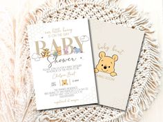 two baby shower cards with winnie the pooh on them