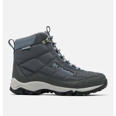 the columbia hiker waterproof boot is shown in grey and white, with an insulated