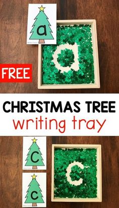 christmas tree writing tray with the letter g on it