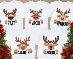 Custom Christmas Reindeer Shirts, Matching Christmas Shirt, Custom Family Name Shirts, Personalized Christmas Shirt, Christmas Group Shirt Hi There!  We use one of the best quality t-shirt brands out there! Bella Canvas, Gildan Soft Style, Super comfy, cozy and oh so soft! :  * All Solid Color T-SHIRTS are 100% Cotton.  * All Heather Color T-SHIRTS and All Sweatshirts are combined with cotton and poly mix which makes them extra soft and so comfortable!s are combined with cotton and poly mix whic Family Name Shirts, Personalized Christmas Shirts, Reindeer Shirt, Name Shirts, Matching Christmas Shirts, Group Shirts, Comfy Cozy, Family Name, Christmas Reindeer