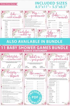 baby shower games bundle with pink flowers