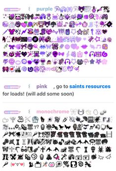 the different types of stickers are shown in purple and black colors, including one for each