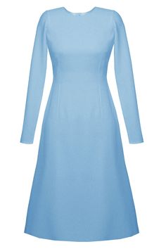 Grace High Quality A-line Dress with Long Sleeves Blue Midi Dress with Long Sleeves Elegant dress with round neck, Long Sleeves, Knee Length. Measures approximately 42" from shoulder to hem Fully lined. Invisible zipper in the back. High quality Italian Crepe Fabric. Ships within 4-6 business days also available in other colors click here - This item is made upon order and is non-returnable. Please refer to our size chart before placing an order. Measurements are in US size. Female Closet, Long Sleeve Elegant Dresses, Dress With Long Sleeves, Home Dress, Sustainable Brand, Blue Midi Dress, Crepe Fabric, Modest Dresses, Invisible Zipper