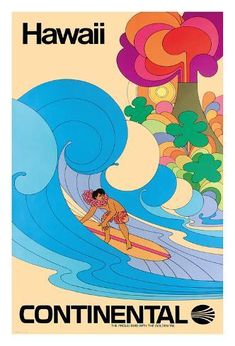 a poster with a man surfing in the ocean