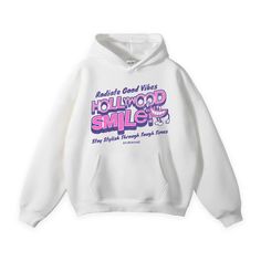 Hollywood Smile Oversized Fleece Graphic Hoodie – Starphase Hollywood Smile, Oversized White Shirt, Aesthetic Streetwear, Oversized Outfit, Y2k Streetwear, White Hoodie, Unisex Style, Casual Hoodie, Grey Hoodie