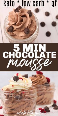 chocolate mousse with text overlay that reads, 5 min chocolate mousse