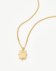 Lucy Williams Engravable Beaded Square Coin Pendant Necklace | 18k Gold Vermeil. A Classic, Reimagined. Set on a Delicate Mini Curb Chain, this Versatile Necklace Features an Engravable Square Beaded Coin Inspired by Ancient Rome. Lend It More Impact by Styling with a Long Pendant Necklace. Please Note: Engraving Items May Take 2 Working Days to Process. Metal: 18K Recycled Gold Plated Vermeil on Recycled Sterling Silver Pendant Dimensions: 14. 3mm X 8. 8mm Length: 450mm with Continuous Extensio Beaded Square, Lucy Williams, Malachite Necklace, Coin Pendant Necklace, Snake Chain Bracelets, Square Bead, Long Pendant Necklace, Long Pendant, Coin Necklace