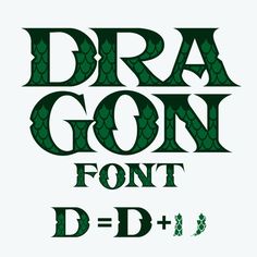 the word dragon font with green scales on it and an image of a fish in the background