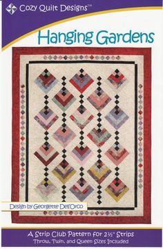 the cover of hanging gardens quilt pattern is shown in red, white and black colors