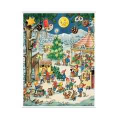 a christmas scene with many people and animals