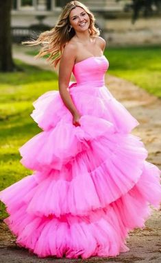 Hot Pink Prom Dress Poofy, Preppy Pink Prom Dress, Fancy Prom Dresses Pink, Hot Pink Fluffy Prom Dress, Pink Preppy Hoco Dress, Hot Pink Tulle Prom Dress, Barbie Pink Prom Dress, Pink Fluffy Prom Dress, Indie Prom Dresses