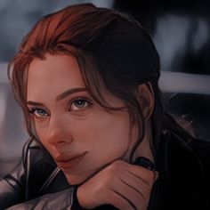 a digital painting of a woman with brown hair wearing a leather jacket and looking at the camera