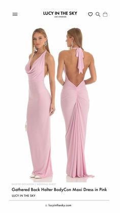 ✦ Made in Polyester Blend Fabric
✦ Hand-Wash Cold
✦ Dress is Lined
✦ Dress is Sheer
✦ Adjustable Halter Ties
✦ Zipper Back Closure Stretch V-neck Maxi Dress With Tie Back, Fitted Draped Dress With Tie Back, Stretch V-neck Maxi Dress With Ruched Back, Bodycon Maxi Dress, Angeles, Maxi Dress, Zipper, Pink