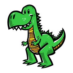 a green dinosaur with gold stripes on it's chest and mouth, standing in front of white background