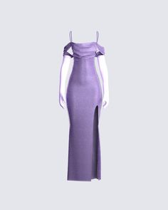 Leave a little sparkle everywhere you go ✨ This stunning side seam, slit dress will have everyone in awe of your elegance 👑 Purple Dress With Gloves, Pink Fancy Dresses, Elegant Dresses Purple, Purple Elegant Dresses, Purple Dress Outfit Party, Violet Long Dress, Purple Dress Elegant, Fancy Purple Dress, Purple Fancy Dress