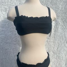 Brand New Size Small Black Color Top And Bottom Shekini Brand 95% Polyester 5% Elasthane #2 Black Bandeau Tankini For Swimming, Black Tankini With Adjustable Straps, Black Bandeau Tankini For Sunbathing, Black Seamless Tankini For Sunbathing, Black Bra-friendly Tankini For Sunbathing, Black Tankini For Sunbathing With Bra Friendly Design, Bra Friendly Black Tankini For Sunbathing, Bra-friendly Black Tankini For Sunbathing, Black Bra-friendly Tankini