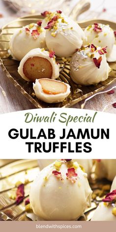 gulab jamun truffles on a plate with the words diwali special