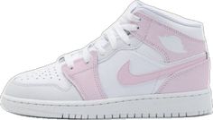 Pink High-top Nike Air Force 1, Casual Pastel High-top Custom Sneakers, Pastel High-top Custom Sneakers For Streetwear, Custom Casual Pastel Sneakers, Casual Pink Jordan Shoes For Streetwear, Pink Basketball Shoes For Spring Streetwear, Blue Pink Purple, Womens Tie, Air Jordan 1 Mid