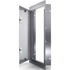 an open metal door on a white background