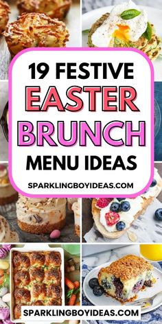 breakfast brunch menu with text overlay that reads 19 festive easter brunch menu ideas