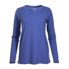 Blue Mountain Women's Long Sleeve Scoop T-Shirt Comfortable Cozy Fit Cotton Top, Comfortable Cotton Tops With Cozy Fit, Cozy Fit Comfortable Cotton Tops, Cozy Cotton Tops For Everyday, Blue Stretch Cotton Long Sleeve Top, Blue Cotton Stretch Long Sleeve Top, Comfortable Cotton Casual Top, Basic Cotton Long Sleeve Top For Loungewear, Blue Comfortable Tops With Relaxed Fit