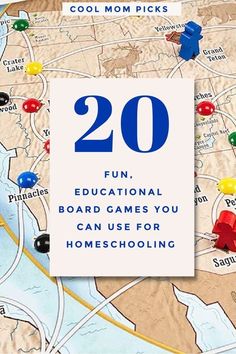 a map with the words 20 fun educational board games you can use for homeschooling