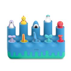 a blue plastic toy set with animals on it