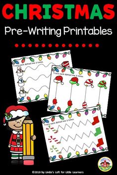 christmas pre - writing printables for kids to practice their handwriting and spelling skills