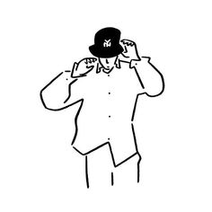 a drawing of a man wearing a hat and holding his hands up to his face