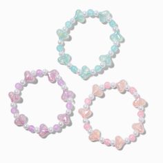 Claire's Club Glow in the Dark Pastel Heart Beaded Stretch Bracelets - 3 Pack Dark Pastel, Pastel Accessories, Pastel Heart, Claire's Accessories, Piercing Kit, Kawaii Jewelry, Reward Chart, Fashionable Jewelry, Demi Fine Jewelry