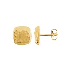 Brighten Your Look With These Simple Domed Style Square Earrings Created From Polished And Hammered 14k Yellow Gold. They Are Finished With A Friction Back Post And Measure Approximately 10mm By 10mm (3/8 Inch) In Size. Black Bow Item Number: E11984 Classic Hammered Jewelry For Formal Occasions, Classic Hammered Earrings For Anniversary, Luxury Round Hammered Earrings, Luxury Hammered Round Earrings, Luxury Hammered Earrings For Anniversary, White Gold Hammered Earrings For Anniversary, Hammered White Gold Earrings For Anniversary, Anniversary White Gold Hammered Earrings, Classic Hammered Earrings For Formal Occasions