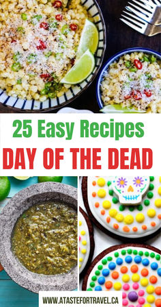 Collage of Day of the Dead foods. Day Of The Dead Traditions, Day Of The Dead Recipes, Day Of The Dead Food, Chipotle Carnitas, Chicken Pozole Recipe, Drunken Beans, Dairy Free Queso, Pozole Recipe