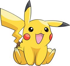 the pikachu is sitting down with its tongue out