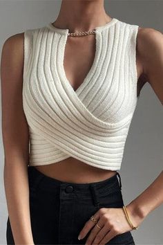 Chain Sleeveless Crop Top V-neck crop top with chain detail at the neckline. Wrapped design with a fitted silhouette. Plus Size Bodycon Dresses, Plus Size Bodycon, Aesthetic Inspiration, Boho Floral Dress, Tunic Tank Tops, Instagram Outfits, Long Sleeve Short Dress, Cotton Bottoms, Blouse Diy