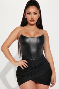 Available In Black. Corset Mini Dress Tube Boning Ruched Stretch Lined Shell/Contrast: 95% Polyester 5% Spandex Imported | Mila Corset Mini Dress in Black size Small by Fashion Nova Metallic Mini Dresses, Dresses Fashion Nova, Corset Mini Dress, Leather Mini Dress, Fashion Nova Dress, Black Corset, Fashion Nova Dresses, Spring Summer Dress, Tube Dress