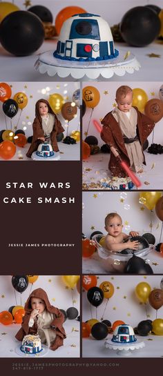 a star wars cake smash is shown with balloons