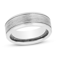 men's wedding band in white gold with a satin finish and beveled edges