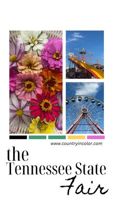 the tennessee state fair poster with images of ferris wheel, flowers and amusement park rides