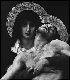 an image of jesus holding the head of another person