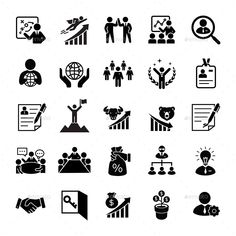 black and white business icons set - people characters