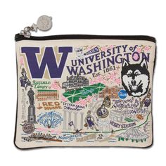 This original design celebrates the University of Washington. Go Huskies! Our original design is uniquely woven (not printed!) into a handy-sized zip pouch - perfect for toting your keys, cash & credit cards, cosmetics - all your small necessities! Complete with chic zipper and pull, and our signature Collegiate black lining. Conveniently sized at 5x7 inches. CollegiatePouches The stylish and functional catstudio zip pouch is the perfect way to CARRY YOUR PRIDE wherever life takes you, and h Washington University, Be Organized, School Pride, Document Holder, Kids Items, Student Activities, Business Card Holders, Zip Pouch