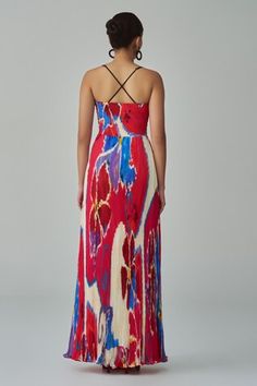 Pink and red chiffon maxi dress with adjustable straps and ikat print. - Aza Fashions Red Chiffon, Ikat Print, Chiffon Maxi, Chiffon Maxi Dress, Pink And Red, Printed Maxi Dress, Women Dresses, Aza Fashion, Dresses Maxi