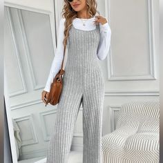 New. Adorable Soft And Cozy, Fun Jumpsuit Gray Jumpsuits And Rompers For Fall Loungewear, Chic Winter Jumpsuits And Rompers For Loungewear, Gray Winter Loungewear Jumpsuits And Rompers, Winter Solid Ribbed Jumpsuits And Rompers, Winter Ribbed Solid Jumpsuits And Rompers, Romper Jumpsuit, Pant Jumpsuit, Jumpsuit Romper, Jumpsuit