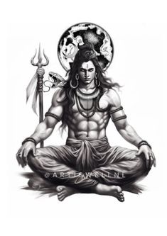 the hindu god sitting in lotus position with his hands crossed and two swords on each side