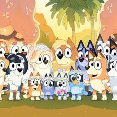 a group of cartoon dogs standing next to each other