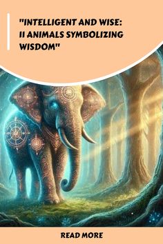 an elephant in the middle of a forest with words above it that read, intelligent and wise if animals symbolizing wisdom