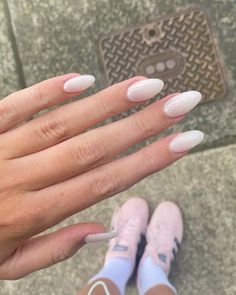 Snow Bunny White Nails, Oval Funny Bunny Nails, Fluffy Bunny Nails, Snow Bunny Nails, White Bunny Nails, Funny Bunny Nails With Design, Funny Bunny Acrylic Nails, Milky White Almond Nails, Funny Bunny Nails